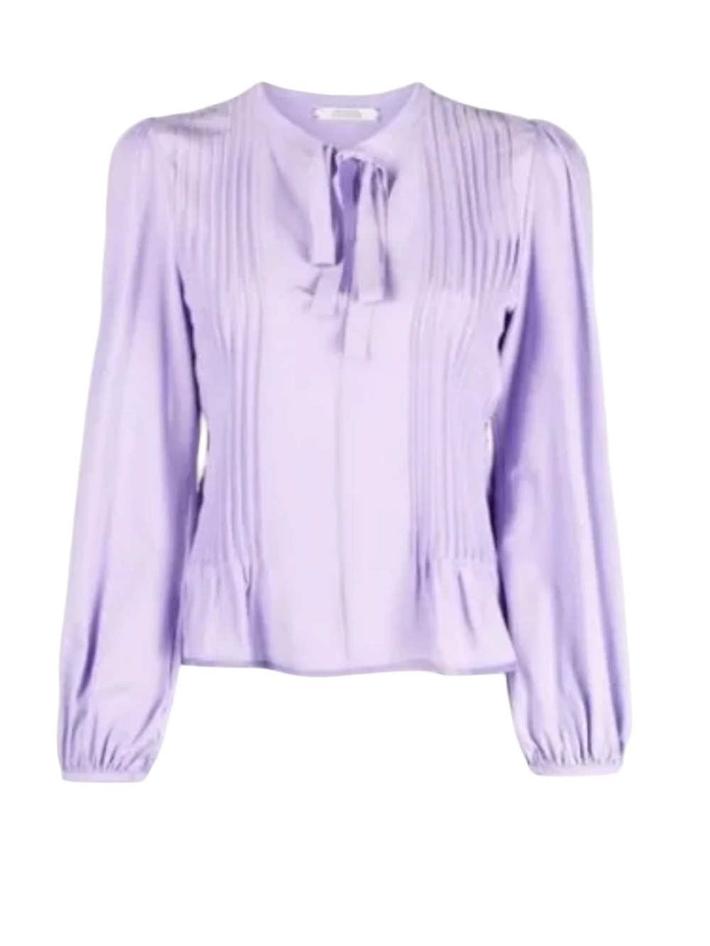 Dorothee Schumacher Lavender Pleated Tie Neck Blouse Long Sleeve Luxury Silk